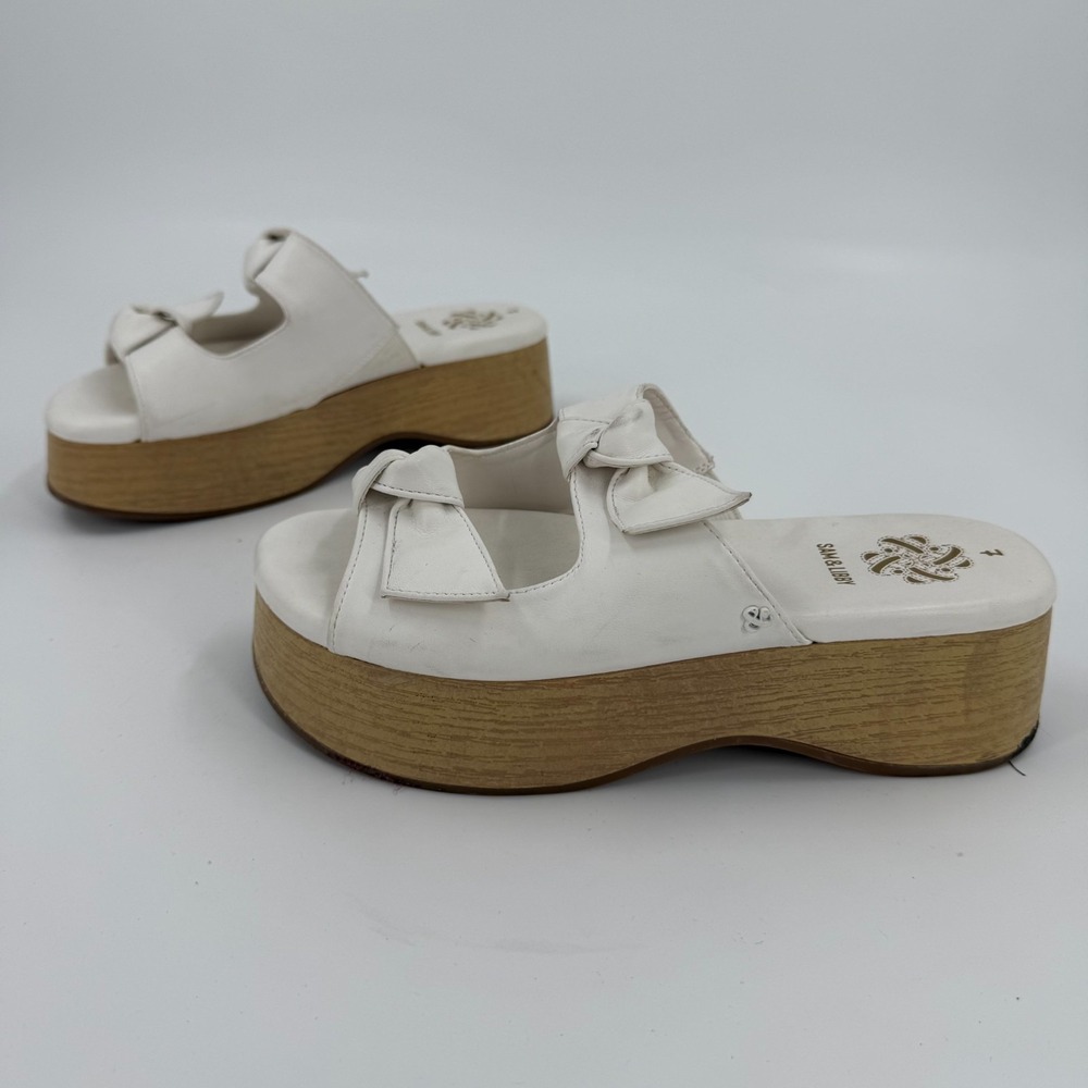 Sam & Libby Platform Sandals Womens US 7 White Indie Double Bow Comfort Slip On
